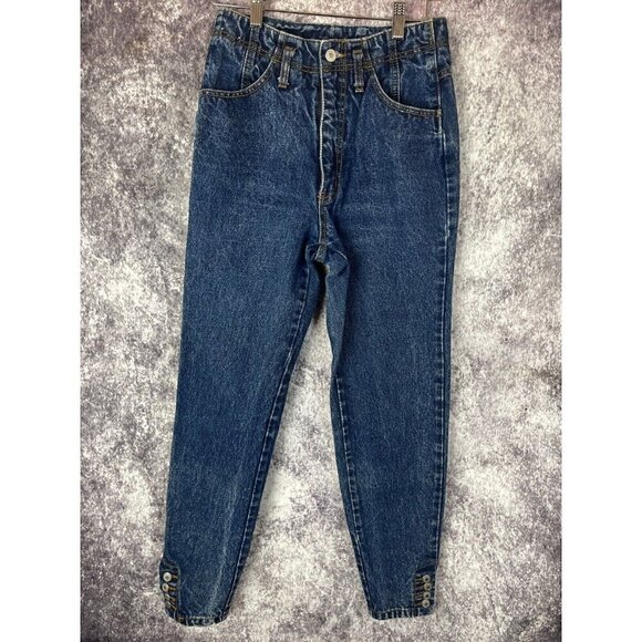Jordache Jeans Womens 9/10 Blue Dark Button Ankle High Rise Corset 80s Bareback - Picture 9 of 15